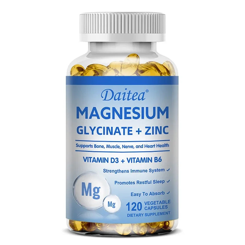 Daitea Magnesium Glycinate & Zinc Capsules - Support for Muscle, Nerve, Joint, and Heart Health