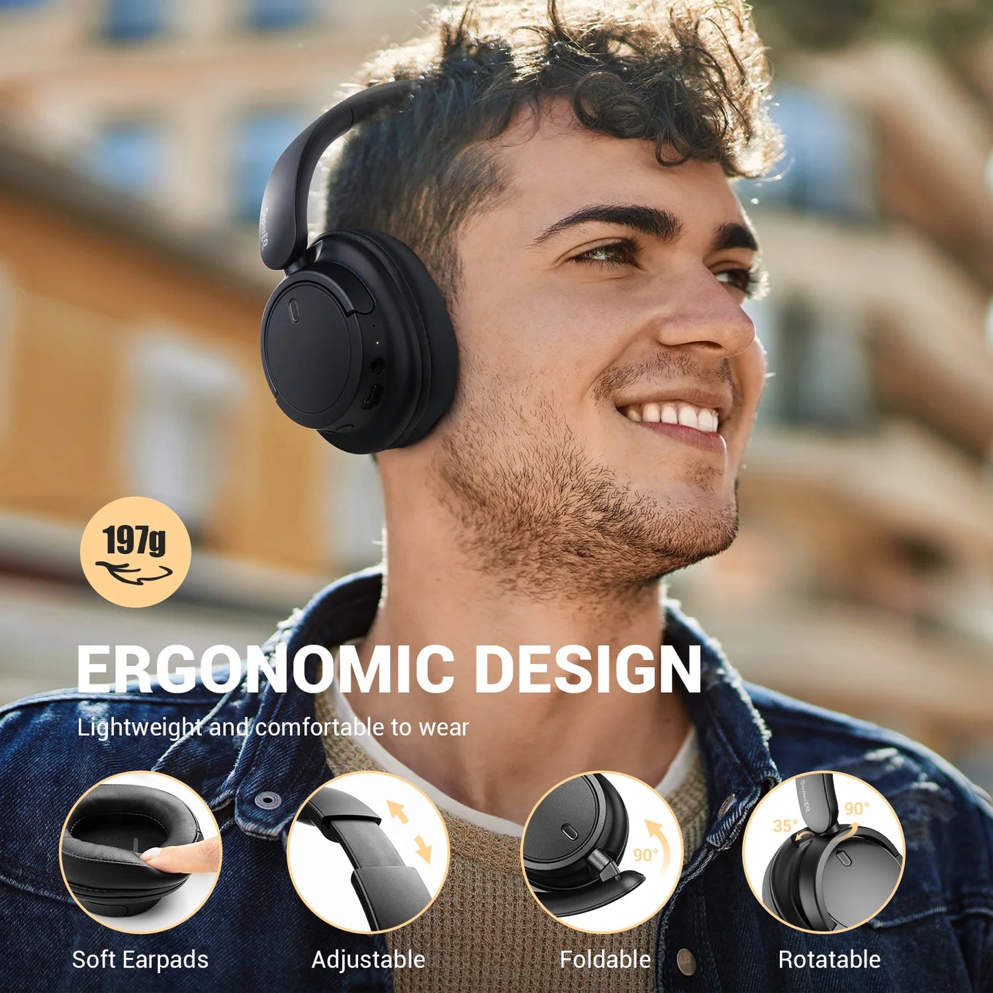 OneOdio SuperEQ V16 Wireless Bluetooth 5.3 Headphones – 40mm Driver, 90Hrs Playtime, Over-Ear Hi-Fi Sound Headset