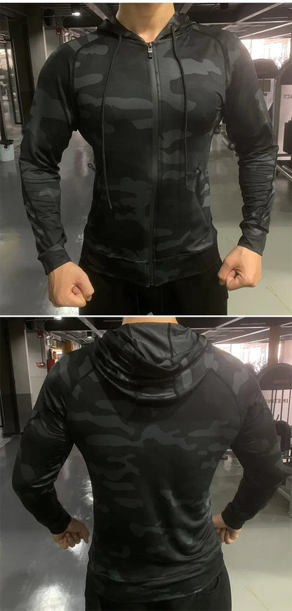 Mens Running Sport CoMen's Compression Hooded Jacket - Sun Protection for Running, Gym, and Outdoor Sportsmpression Hoodies Outdoor Sun Protection Hooded Jackets Gym Fitness Breathable Shirts Tops Fishing Coats