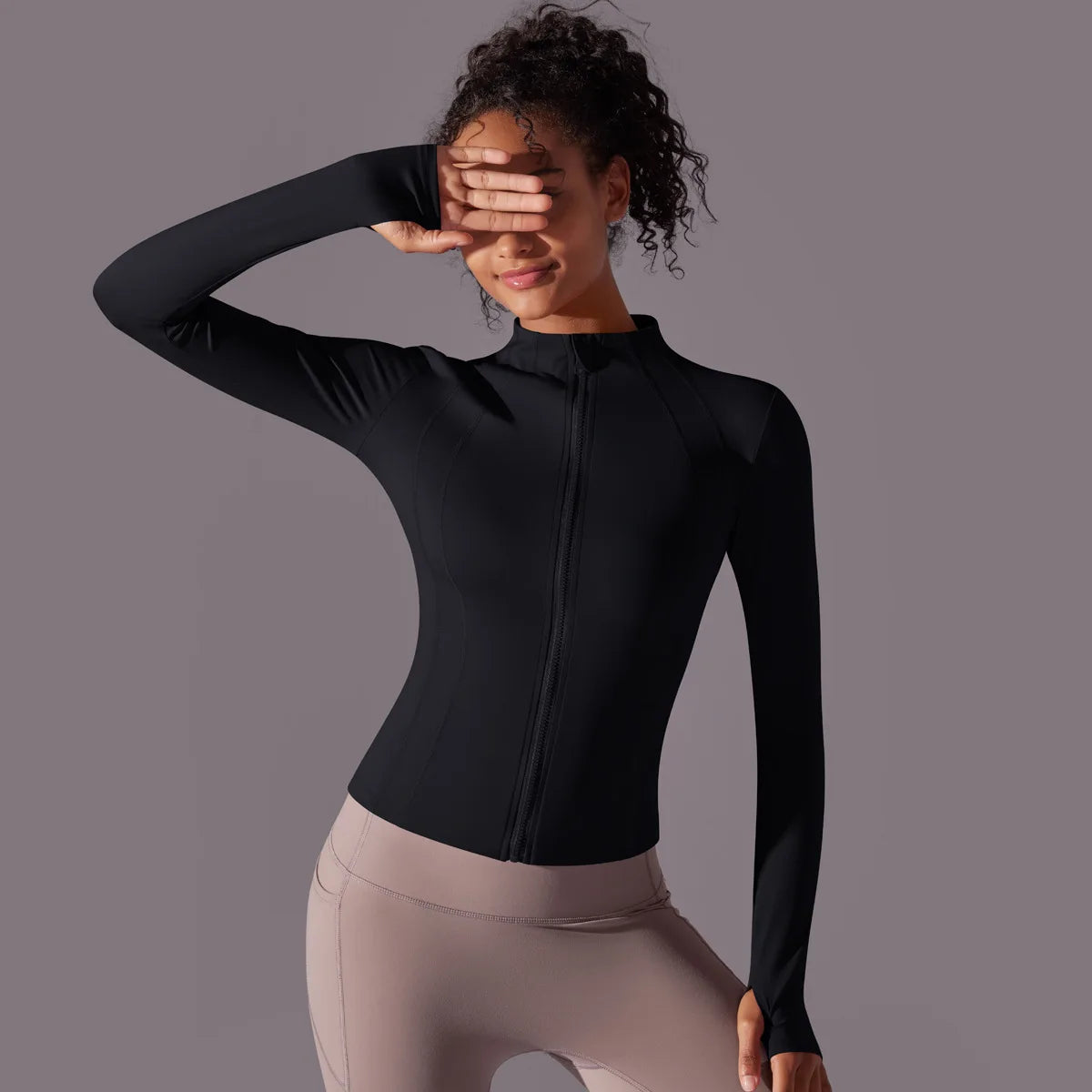 2025 Women's Skintight Yoga Jacket - Zipper Gym and Running Sport Coat with Thumb Holes