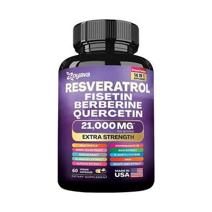 Resveratrol, Fisetin, Berberine & Quercetin Capsules - Antioxidant Support for Skin, Immunity, Health & Metabolism