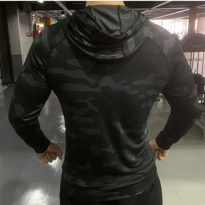 Mens Running Sport CoMen's Compression Hooded Jacket - Sun Protection for Running, Gym, and Outdoor Sportsmpression Hoodies Outdoor Sun Protection Hooded Jackets Gym Fitness Breathable Shirts Tops Fishing Coats