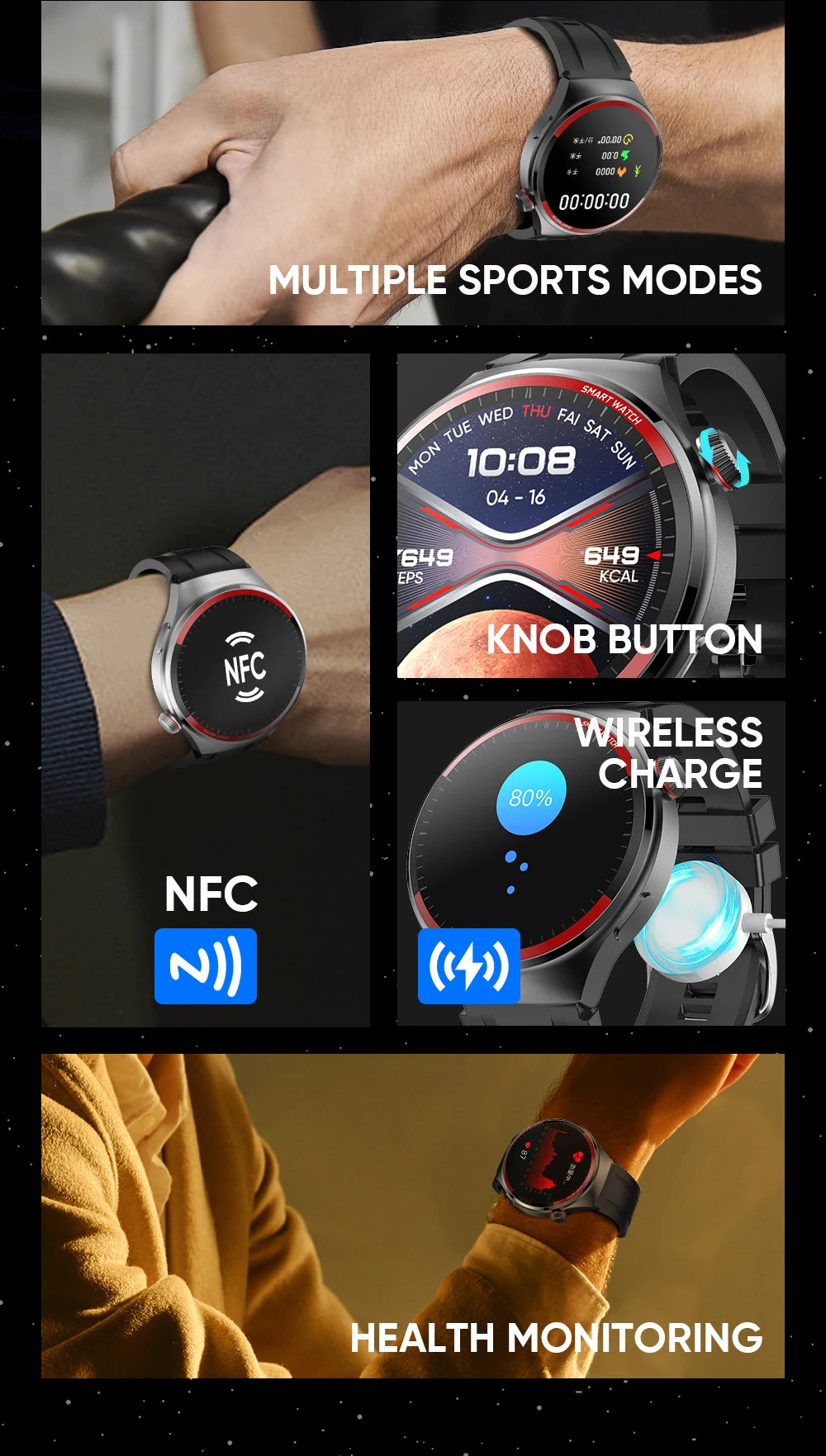 🔥 2024 AMOLED Smart Watch – 1.43" Full Touch Screen, Heart Rate & Blood Pressure Monitor, 21 Sports Modes, Waterproof Fitness Tracker 🚀