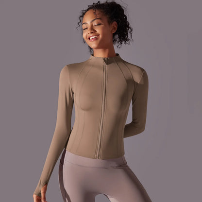 2025 Women's Skintight Yoga Jacket - Zipper Gym and Running Sport Coat with Thumb Holes