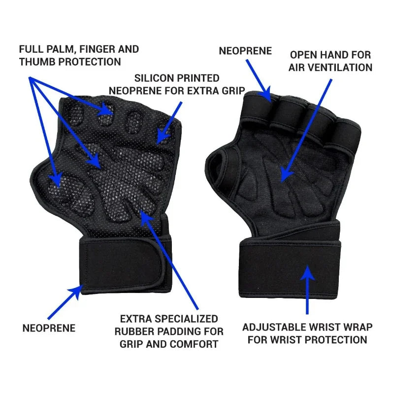 (S-XL)Training Sport Gloves Men Women Workout Gloves Fitness Body Building Weightlifting Gym Hand Wrist Palm Protector Gloves