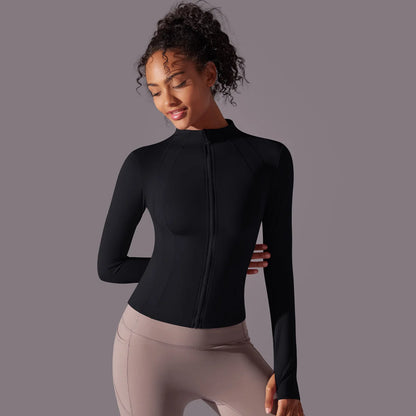 2025 Women's Skintight Yoga Jacket - Zipper Gym and Running Sport Coat with Thumb Holes