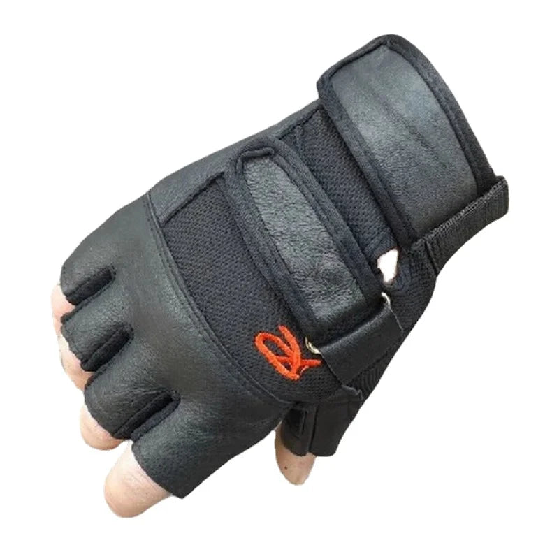 💪 Leather Fitness Weightlifting Gloves – Durable Half-Finger Gym Gloves for Men, Thickened for Extra Grip & Comfort