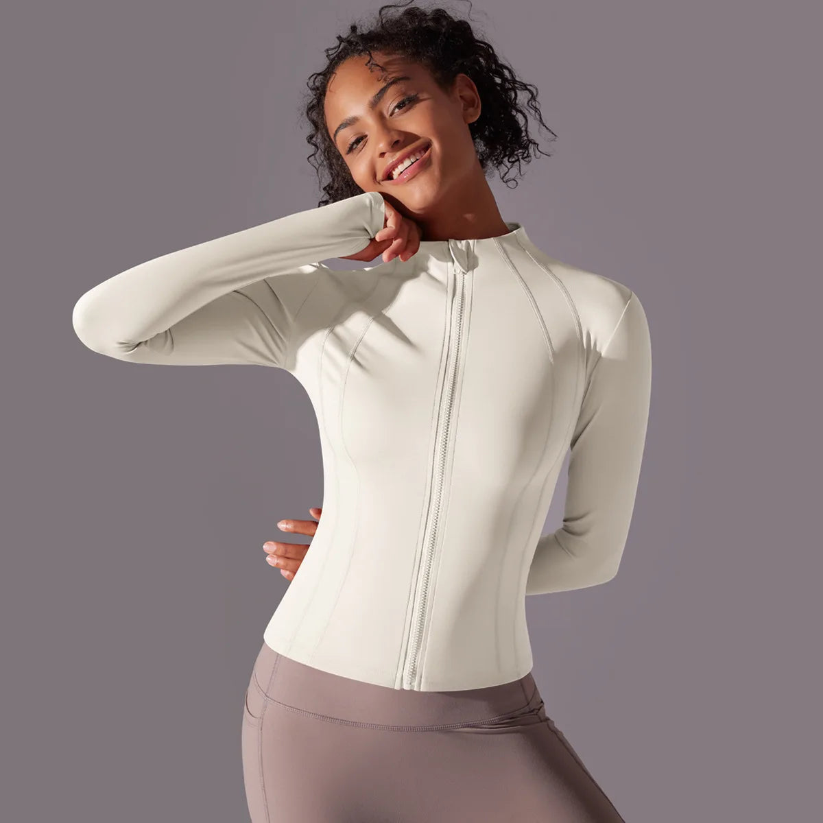 2025 Women's Skintight Yoga Jacket - Zipper Gym and Running Sport Coat with Thumb Holes