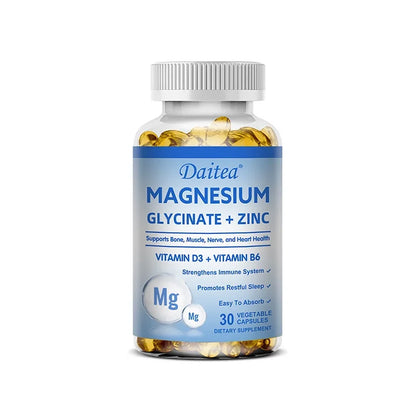 Daitea Magnesium Glycinate & Zinc Capsules - Support for Muscle, Nerve, Joint, and Heart Health