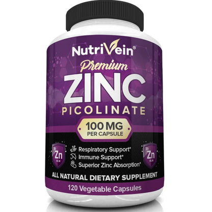 Premium Zinc Picolinate 100mg - Immune Support, Energy Boost, and Better Sleep | 120 Capsules