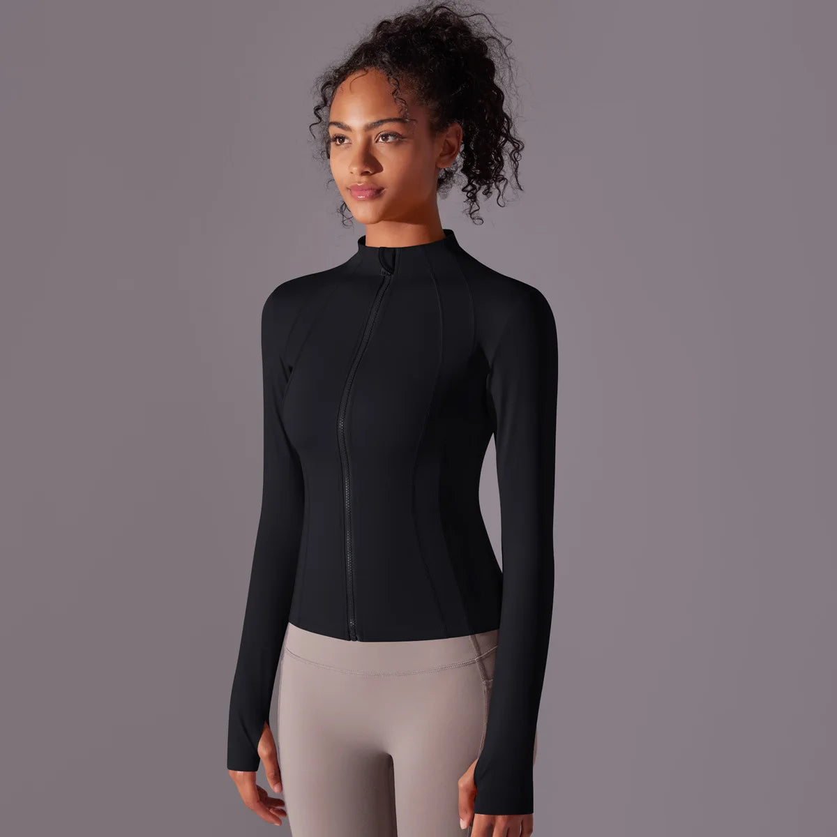 2025 Women's Skintight Yoga Jacket - Zipper Gym and Running Sport Coat with Thumb Holes