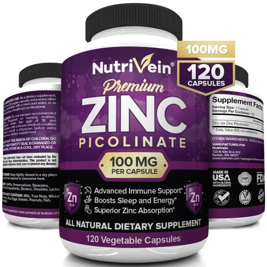 Premium Zinc Picolinate 100mg - Immune Support, Energy Boost, and Better Sleep | 120 Capsules