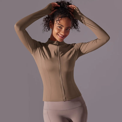 2025 Women's Skintight Yoga Jacket - Zipper Gym and Running Sport Coat with Thumb Holes