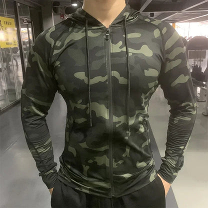 Mens Running Sport CoMen's Compression Hooded Jacket - Sun Protection for Running, Gym, and Outdoor Sportsmpression Hoodies Outdoor Sun Protection Hooded Jackets Gym Fitness Breathable Shirts Tops Fishing Coats