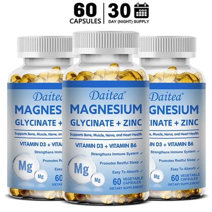 Daitea Magnesium Glycinate & Zinc Capsules - Support for Muscle, Nerve, Joint, and Heart Health