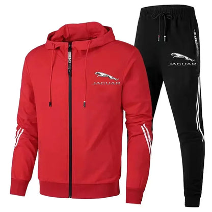 2024 Men's Gym Tracksuit - Jaguar Logo Zip Hoodie & Pants Set for Running and Fitness