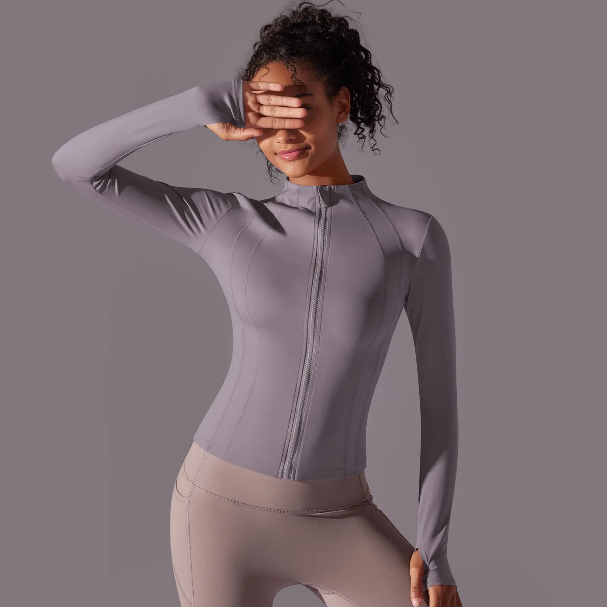 2025 Women's Skintight Yoga Jacket - Zipper Gym and Running Sport Coat with Thumb Holes