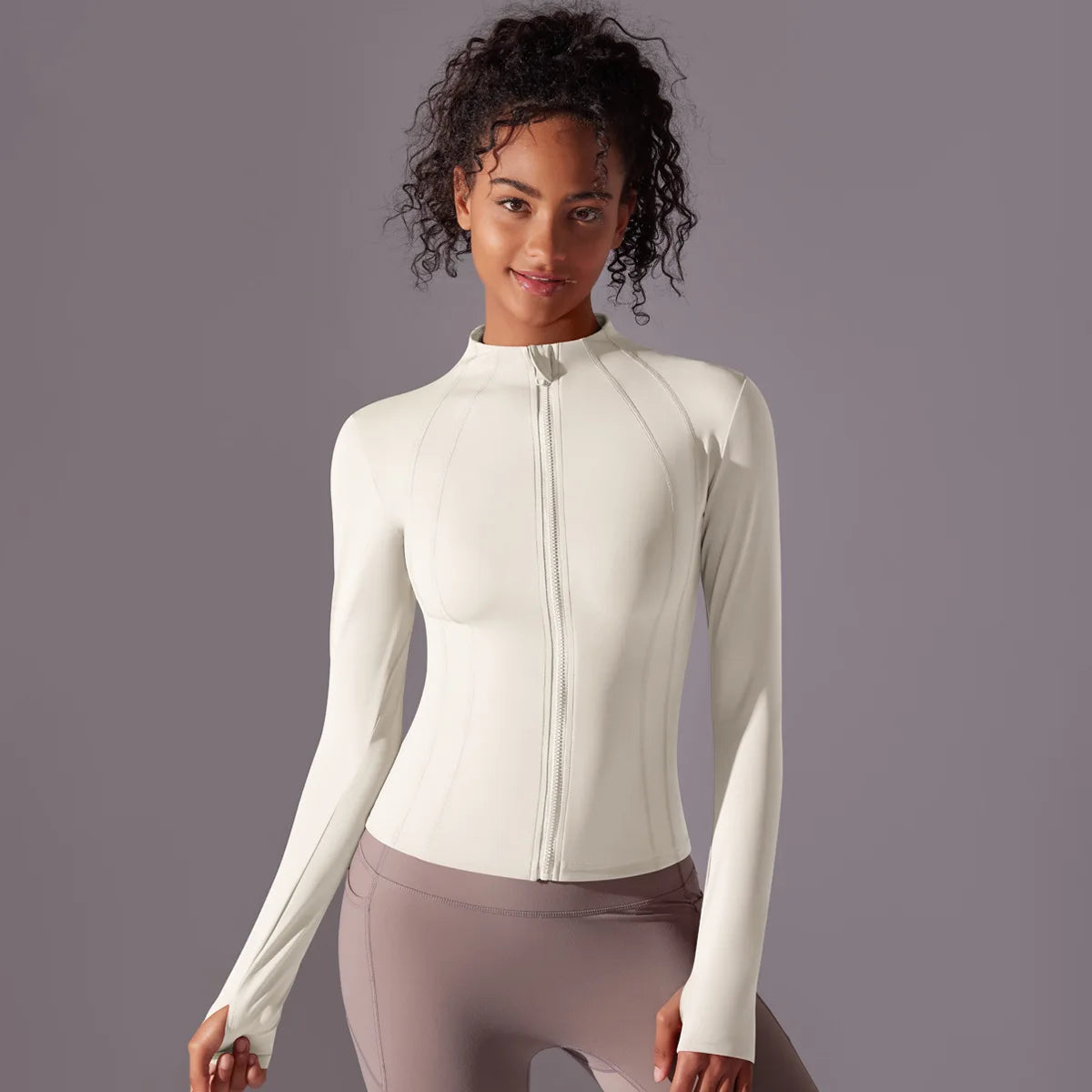 2025 Women's Skintight Yoga Jacket - Zipper Gym and Running Sport Coat with Thumb Holes