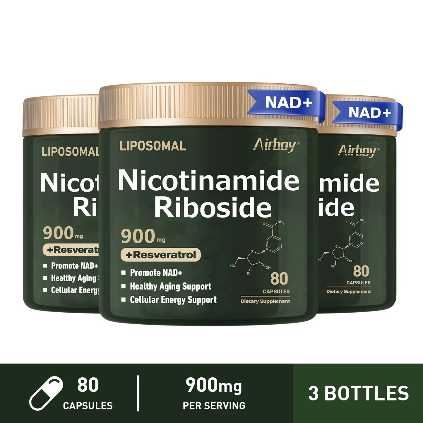 NAD+ Supplement - Liposomal Nicotinamide Riboside 900mg with Resveratrol for Nerve Protection, Anti-Aging, and Vascular Health