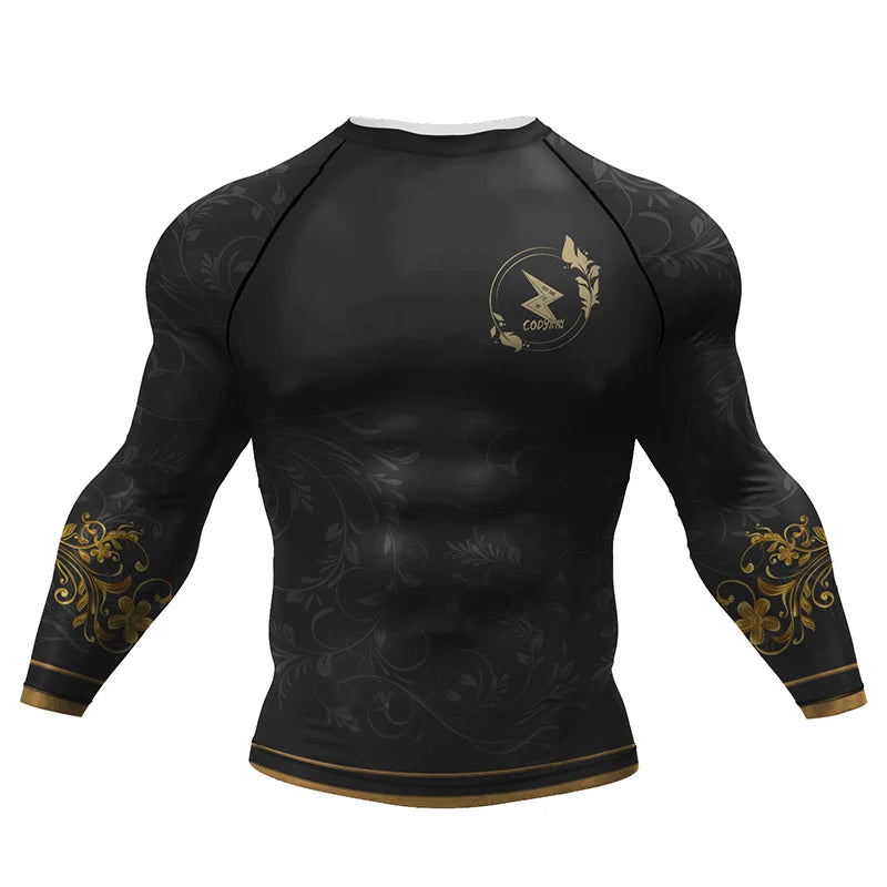 MMA BJJ Rash Guard Tight Exercise Jogging T-Shirts+Pants Sets Sport 3D Print Jiu Jitsu Rashguard Compression Boxing Tracksuit