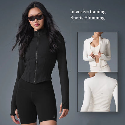 Women's Slim Airbrush Corset Jacket - Full Zip Long Sleeve Yoga Top