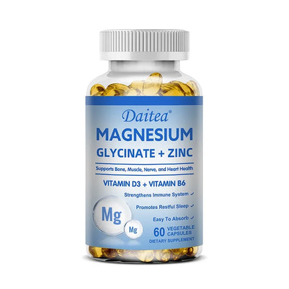 Daitea Magnesium Glycinate & Zinc Capsules - Support for Muscle, Nerve, Joint, and Heart Health