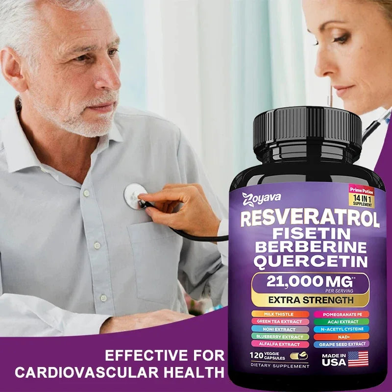 Resveratrol, Fisetin, Berberine & Quercetin Capsules - Antioxidant Support for Skin, Immunity, Health & Metabolism