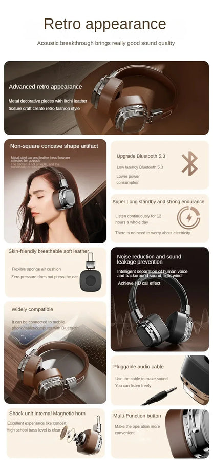 🔥 2025 New Retro On-Ear Wireless Bluetooth Headphones – DJ Stereo Sound, Bluetooth 5.3, Foldable Headset for Gamers & Music Lovers 🎧