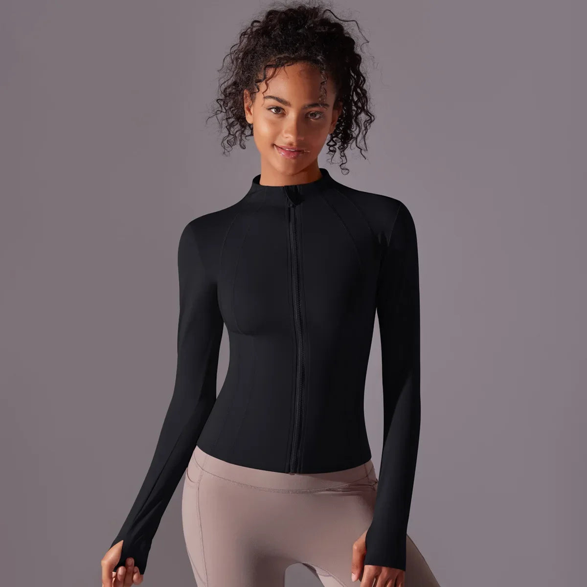 2025 Women's Skintight Yoga Jacket - Zipper Gym and Running Sport Coat with Thumb Holes