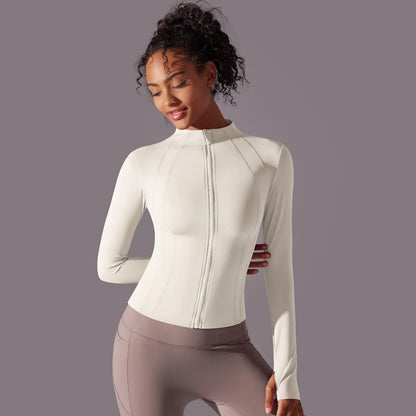 2025 Women's Skintight Yoga Jacket - Zipper Gym and Running Sport Coat with Thumb Holes