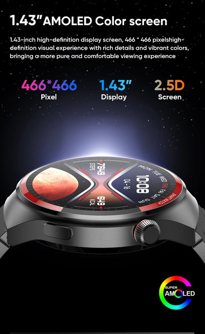 🔥 2024 AMOLED Smart Watch – 1.43" Full Touch Screen, Heart Rate & Blood Pressure Monitor, 21 Sports Modes, Waterproof Fitness Tracker 🚀