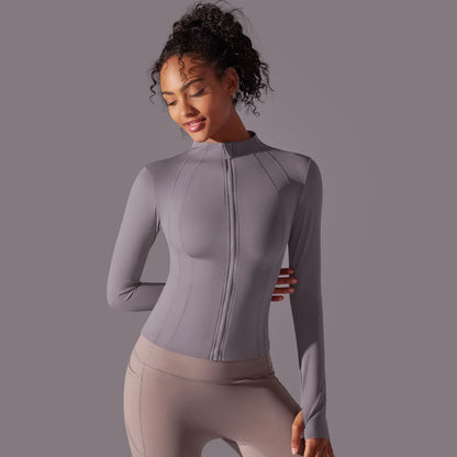 2025 Women's Skintight Yoga Jacket - Zipper Gym and Running Sport Coat with Thumb Holes