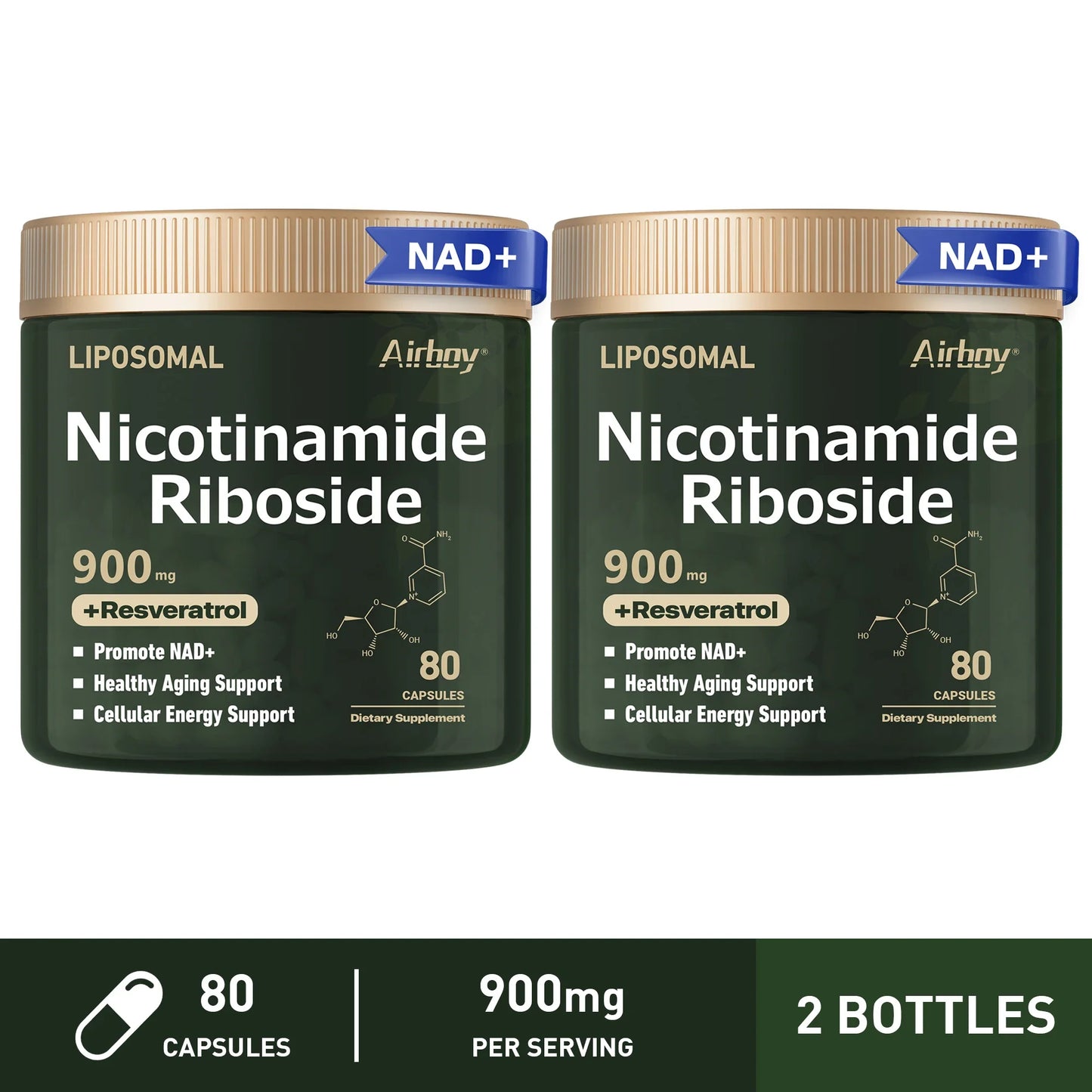 NAD+ Supplement - Liposomal Nicotinamide Riboside 900mg with Resveratrol for Nerve Protection, Anti-Aging, and Vascular Health