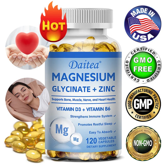 Daitea Magnesium Glycinate & Zinc Capsules - Support for Muscle, Nerve, Joint, and Heart Health