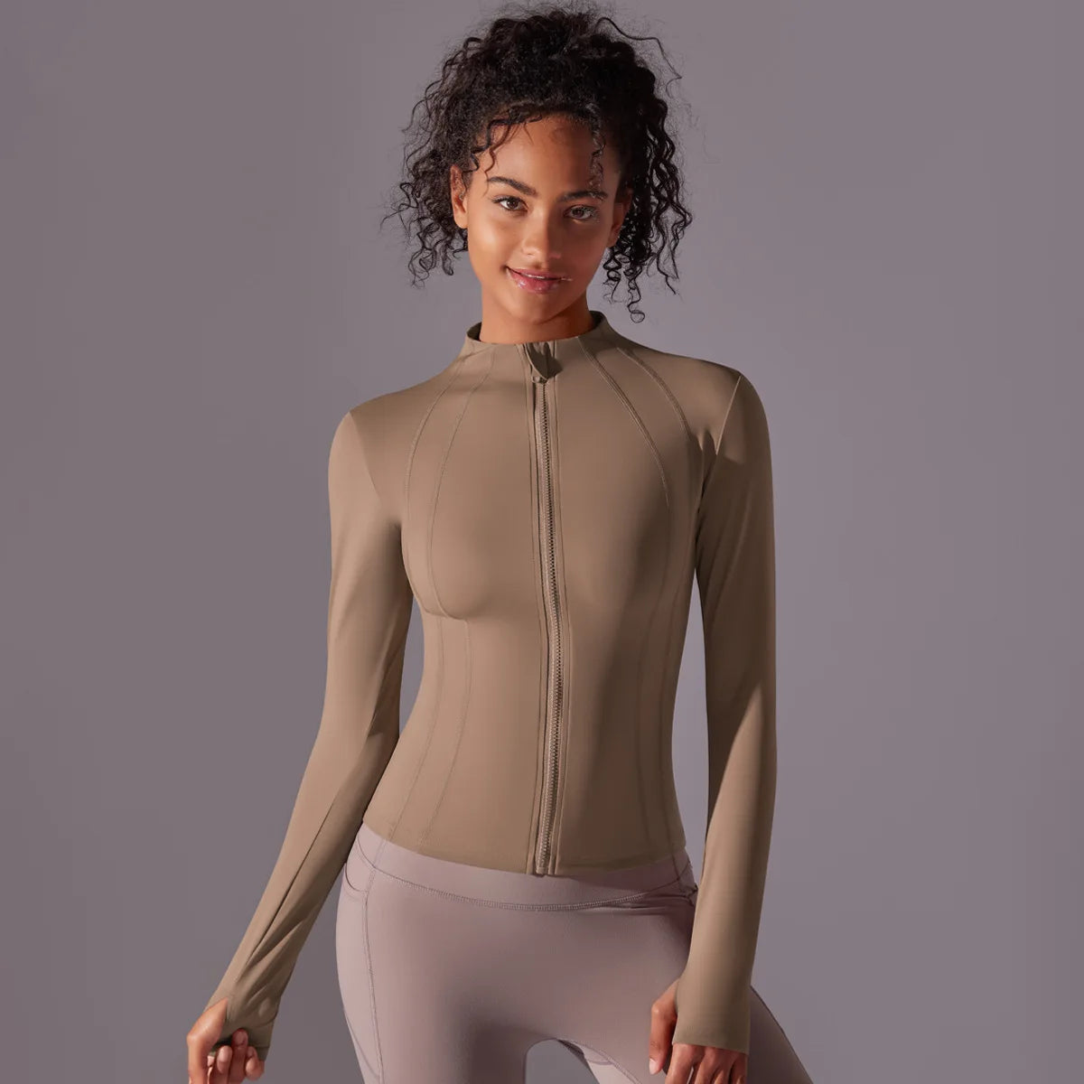 2025 Women's Skintight Yoga Jacket - Zipper Gym and Running Sport Coat with Thumb Holes