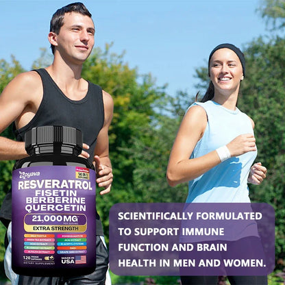 Resveratrol, Fisetin, Berberine & Quercetin Capsules - Antioxidant Support for Skin, Immunity, Health & Metabolism