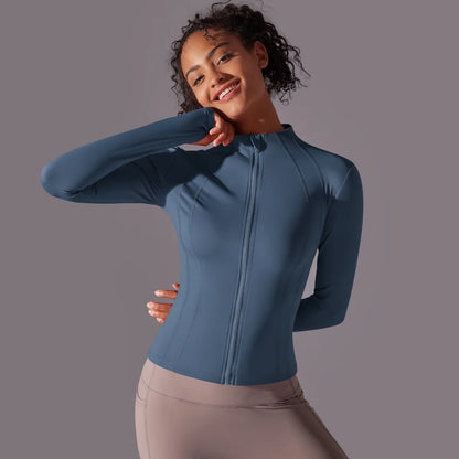 2025 Women's Skintight Yoga Jacket - Zipper Gym and Running Sport Coat with Thumb Holes