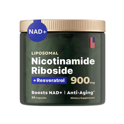 NAD+ Supplement Capsules - 900mg Liposomal Nicotinamide Riboside with Resveratrol & Quercetin for Anti-Aging and Energy