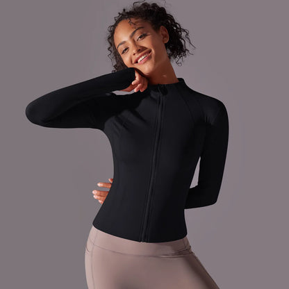 2025 Women's Skintight Yoga Jacket - Zipper Gym and Running Sport Coat with Thumb Holes